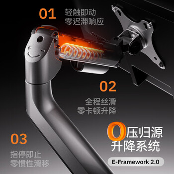 Brateck北弧 无孔显示器支架 机械臂无vesa安装孔 电脑支架桌面夹式底座 屏幕升降悬空托增高架E350+APE21