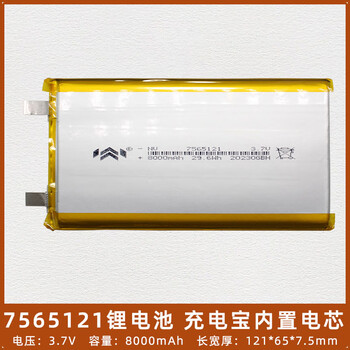 佰达特 7565121移动电源电池3.7V聚合物锂电池DIY充电宝大容量可充电电芯 7565121-8000毫安 单电芯【2个】