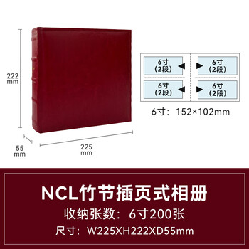 Nakabayashi仲林插袋式相册本200张6寸/PU皮复古影集/插页家庭相薄/diy纪念册照片书 NBZJ-2UP6-R