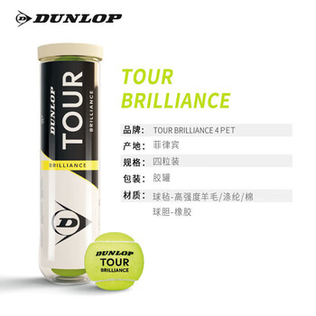DUNLOP网球加亮球TOUR BRILLIANCE 4粒装整箱18筒 601621