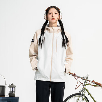李宁（LI-NING）外套夹克乒乓球服户外徒步防水防风保暖风衣男女 奶黄色/乳白 M 