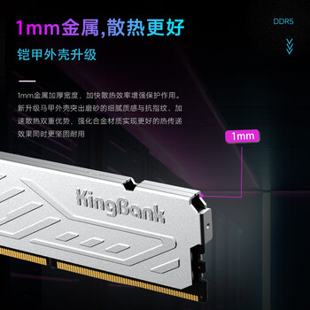 金百达（KINGBANK）16GB(8GBX2)套装 DDR5 6000 台式机内存条 银爵 C36 Deepseek硬件
