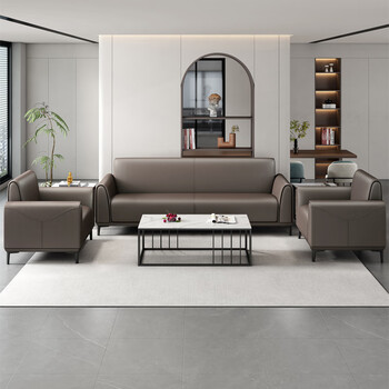 森菲亚办公室沙发会客区三人位现代简约商务沙发茶几组合 三人位 西皮