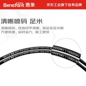 惠象 京东工业自有品牌 RVV非屏蔽多芯电缆 300/300V 2X0.5 黑色 100米/卷