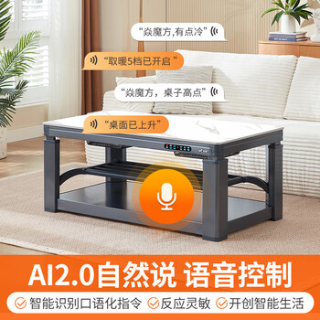 焱魔方电暖桌双升降电炉烤火桌子一体取暖家用客厅茶几长方形取暖桌冬季新款T10烤火炉语音电烤桌电暖炉