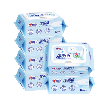 心相印湿厕纸云熊系列 80抽*6包 可冲散湿巾厕纸 99%杀菌 包装随机
