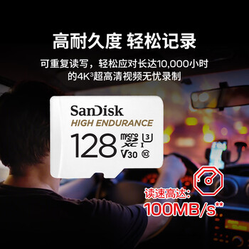 闪迪(SanDisk)128GB TF(MicroSD)4K内存卡 行车记录仪 监控摄像头专用 循环录制10,000小时 高耐用存储卡 闪迪(SanDisk)128GB TF(MicroSD)4K内存卡 行车记录仪 监控摄像头专用 循环录制10,000小时 高耐用存储卡