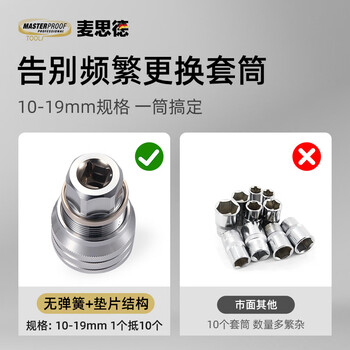 麦思德（MASTERPROOF）万用多功能套筒头扳手手动螺丝套筒可调节魔术套筒带3/8中飞接杆