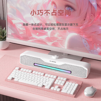 COLORFIRE七彩虹电脑蓝牙音响音箱家用桌面超重低音炮台式机笔记本网课长条收款有线礼物T2201白色
