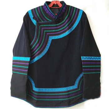 新款彝族服饰大码上衣大凉山彝族外衣男士衣服民族花边衣服休闲外套