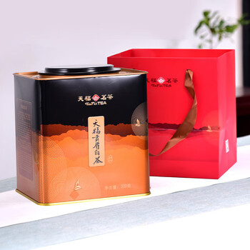 天福茗茶白茶 天福白茶 福鼎大铁罐白茶一级300g方形铁罐装茶叶送礼