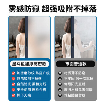 墨斗鱼磨砂玻璃防窥膜窗户贴膜卫生间隐私贴纸厕所透光不透人1.2*5米