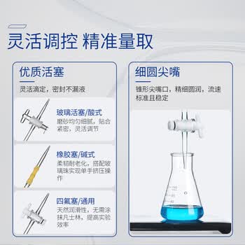 湘玻 滴定管高精度加厚玻璃耐腐蚀A级可过检实验室酸碱浓度滴定测定器材 【透明聚四氟】50mL1支