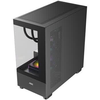 AOCCG393B黑色 游戏电脑台式海景房主机箱 双面玻璃/MATX主板/360水冷/9风扇位/上下分仓