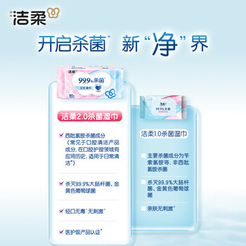 洁柔卫生湿巾加厚80抽4包湿巾纸99.9%杀菌清洁RO纯水呵护敏感肌肤整箱