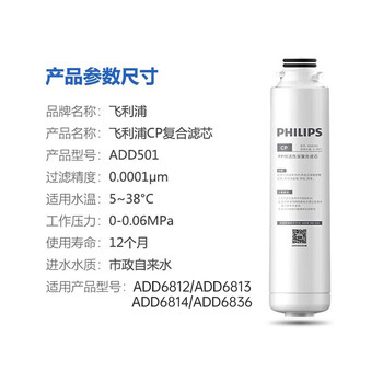 飞利浦（PHILIPS）净水器原装反渗透滤芯+CP复合滤芯ADD551+ADD501（适配于ADD6812/ADD6813/ADD6814/ADD6836/93）