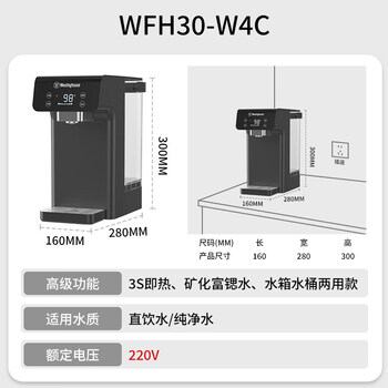 西屋（Westinghouse）即热式饮水机 家用台式桌面小型办公室电热烧水壶冲泡奶 矿化富锶 3秒速热免安装 W4C 