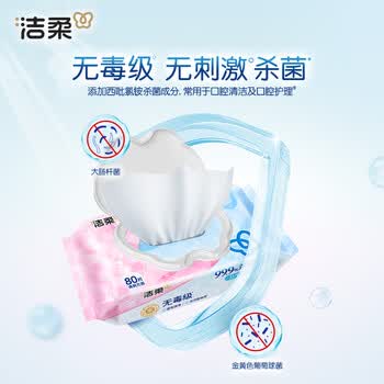 洁柔卫生湿巾加厚80抽4包湿巾纸99.9%杀菌清洁RO纯水呵护敏感肌肤整箱