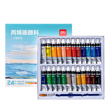 得力（deli）丙烯颜料24色5ml初学入门美术绘画套装画画改鞋写生黑板报墙绘出游手绘礼物73915热门商品
