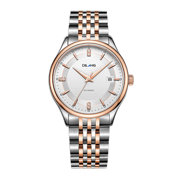 帝浪表 男士钢带自动机械手表 商务防水日历男表腕表k9 玫瑰金