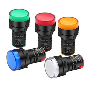 汇君LED电源指示灯工作电源信号灯安装孔22mm高亮度 平面款-绿色220V[10个]