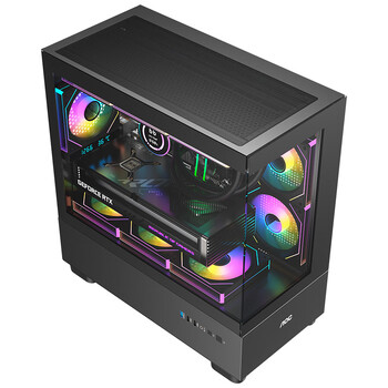 AOCCG393B黑色 游戏电脑台式海景房主机箱 双面玻璃/MATX主板/360水冷/9风扇位/上下分仓