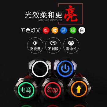 瀚时恒业 金属按钮开关LED带灯防水按键自复位点动自锁 环形灯丨蓝光丨不含插座16mm;自复【松手弹回】220V（10个）