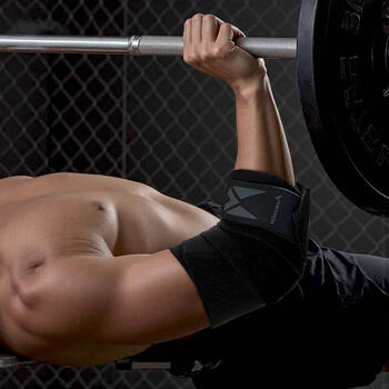 耐力克斯健身护肘运动男专业护具硬拉提升力量训练卧推举重加压绑带缠绕黑