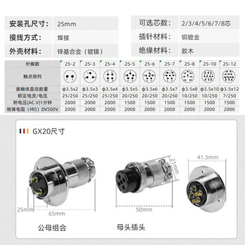 汇君GX25圆形法兰盘航空插头插座法兰式连接器DF25 GX25-8芯(插头+插座) 汇君GX25圆形法兰盘航空插头插座法兰式连接器DF25 GX25-8芯(插头+插座)