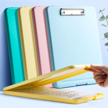 反转A4写字垫板收纳盒板夹小学生专用文件夹试卷收纳整理大容量档案盒文件资料盒1个【晴空蓝】竖开