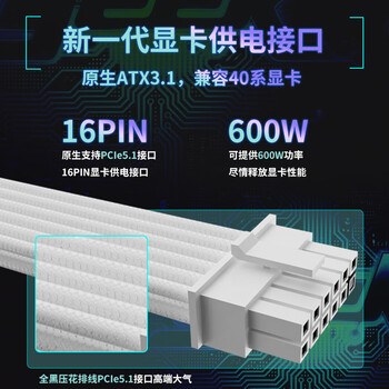 长城(Great Wall)额定1000W F10白色白金牌全模组电源(ATX3.1标准/原生PCIe5.1接口/自动启停/全电压/闪电加速) 长城(Great Wall)额定1000W F10白色白金牌全模组电源(ATX3.1标准/原生PCIe5.1接口/自动启停/全电压/闪电加速)