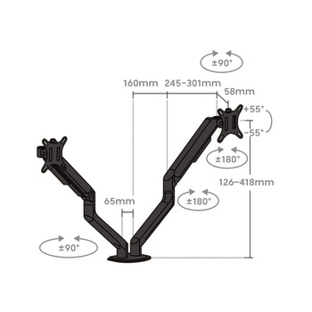 Brateck北弧 双屏显示器支架 机械臂一拖二 电脑支架多屏扩展桌面夹式底座 屏幕升降悬空托增高架E350-2灰