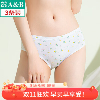 AB内衣【3条装】女纯棉内裤中老年印花抗菌舒适透气中腰全棉三角裤 花色随机 3条 3XL