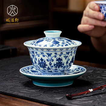 陶泥 青花陶磁蓋碗 愛蓮茶杯 壺承 茶碗 煎茶器 未使用品 陶泥 青花陶磁蓋碗 愛蓮茶杯 壺承 茶碗 煎茶器 未使用品