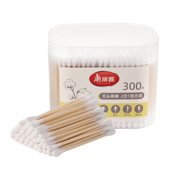 美丽雅多头棉签300只盒装掏耳化妆尖头圆头螺旋清洁多功能挖耳勺棉签棒