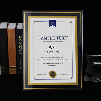 新款亚克力a4荣誉证书框授权书牌简约奖状执照框 水晶透明a4相框摆台