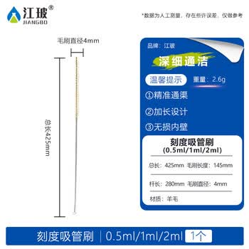 江玻试管刷猪毛烧杯刷尼龙软毛硬毛实验室器材清洗刷毛刷量筒刷容量瓶烧瓶三角烧瓶滴定管 刻度吸管刷-0.5/1/2ml
