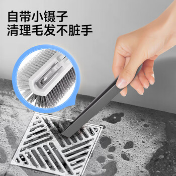 五月花地刷双面V型刷毛硬毛缝隙刷加长杆 浴室厕所厨房墙角自带夹子 