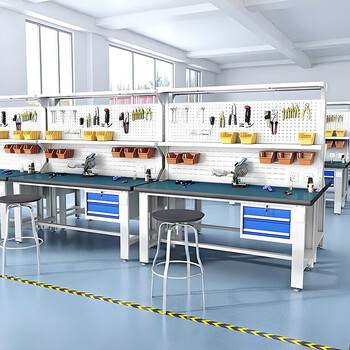 秦筑防静电工作台实验桌工厂重型钳工装配台检验桌 1.8米平三抽双挂板