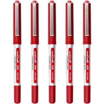 uni三菱 uni-ball EYE红色中性笔高颜值0.5mm红笔签字笔商务直液式学生水笔水性笔套装 UB-150 5支