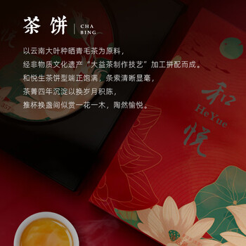 大益TAETEA茶叶普洱茶茶饼 4年陈 和悦普洱生茶357g/饼 茶叶礼盒送礼 大益TAETEA茶叶普洱茶茶饼 4年陈 和悦普洱生茶357g/饼 茶叶礼盒送礼
