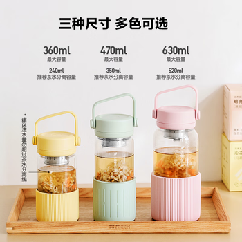 北鼎（Buydeem）茶水分离玻璃杯 男女高颜值便携随手杯办公室泡茶杯浅岛灰470ml