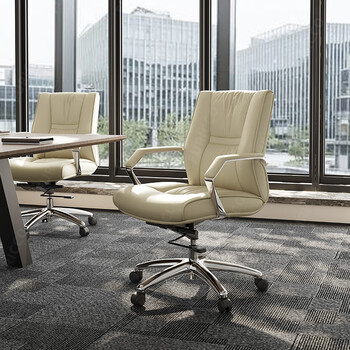 富凯真头层牛皮办公椅职员椅会议椅老板椅人体工学电脑椅 B2213米白色