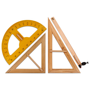 六鑫三角板教师用量角器学具教具榉木木质小学生初中生数学教具文具学习用品开学季教师节送礼礼物