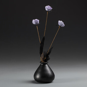 粗陶花瓶禅意插花装饰摆件陶瓷花插器小号干花花艺茶道小花器 黑色