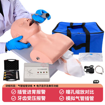 勤良成人电子气管插管训练模型（牙齿受压警报）口鼻咽喉插管置管操作练习模拟人气道阻塞通气插管模型QL/J5SA