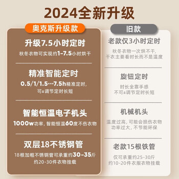 奥克斯【18根加粗钢管】干衣机家用烘干机婴儿衣物烘衣服神器消毒机脱水机双层小型宿舍衣柜式450L大容量