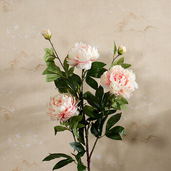 3头高品质仿真牡丹花落地假花客厅摆放花卉绢花仿真花束装饰花 香槟色