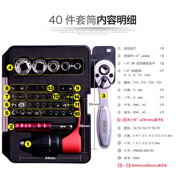 罗宾汉（RUBICON）套筒扳手40件工具套装棘轮扳手旋具头组套家用维修工具箱 RGH-40