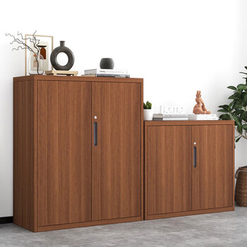 洛克菲勒钢制办公柜带锁矮柜木纹文件柜全转印深樱桃木1090铁开门